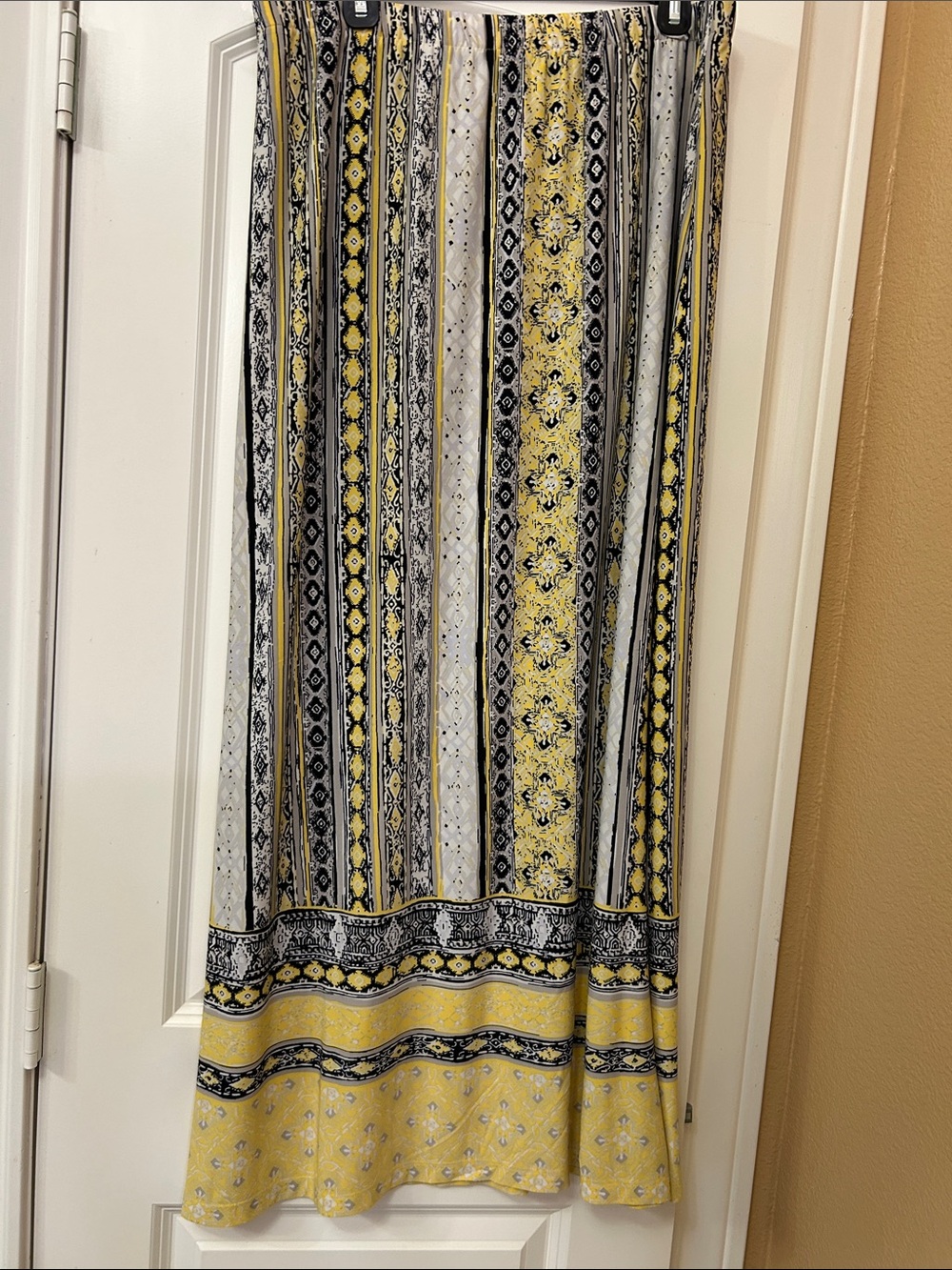 Cato Yellow, Black & White Striped Maxi Skirt